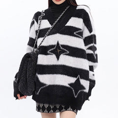 Star Girl Fuzzy Striped Sweater