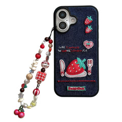 Strawberry Embroidery Denim iPhone Case