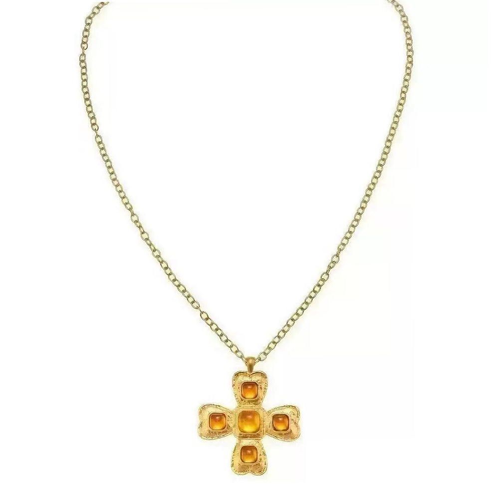 Vintage Golden Cross Pendant Necklace