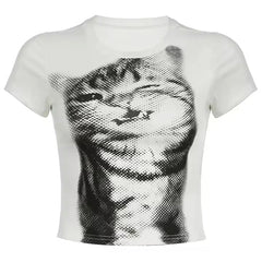 Winking Kitten Y2K Baby Tee