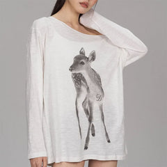 Y2K Deer Print One-Shoulder Top