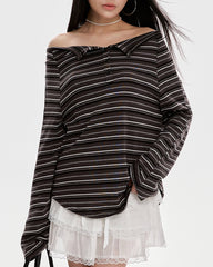 Y2K Off-Shoulder Henley Longsleeve