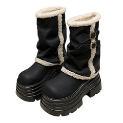 Y2K Fur Trim Chunky Platform Boots