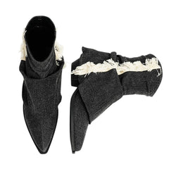 Y2K Style Distressed Black Denim Boots